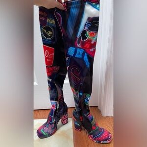 Rare Dolls Kill Current Mood Asian Neon Lights Knee High Boots - 8